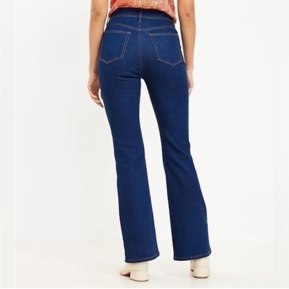 LOFT Blue Wide Leg Jeans Patch Pocket Slim Flare Dark Wash Retro - Picture 2 of 12